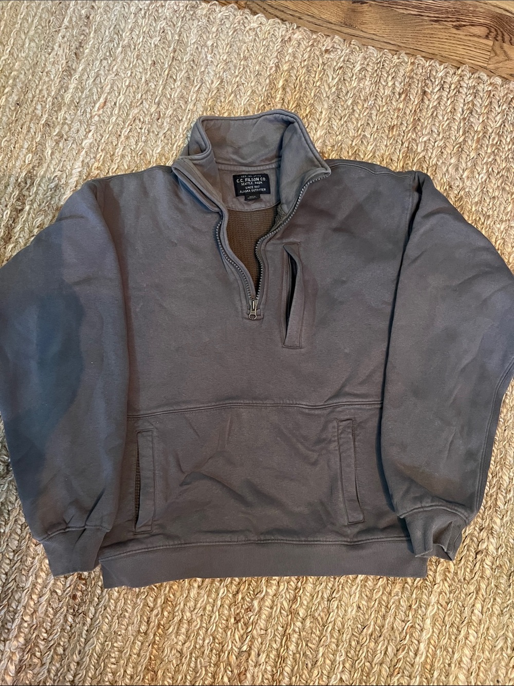 Filson Men's Olive Gray Quarter-Zip Pullover Heavy sweatshirt